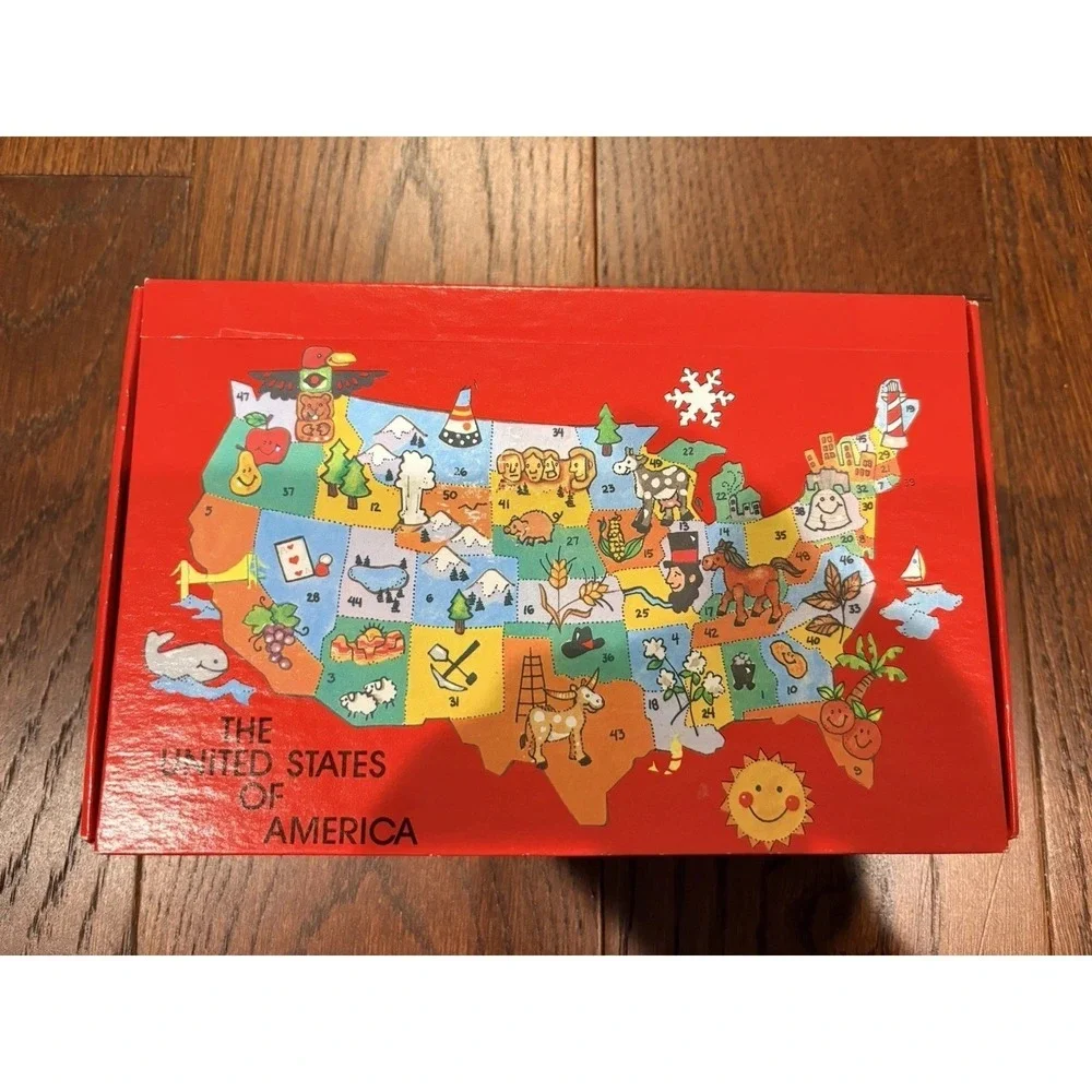 Vintage School Pencil Supply Box Holder United States Map Red